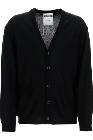 Moschino Stickade tröjor & koftor, Herr, S, Elegant Cardigan med Broderade Bokstäver