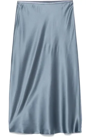 Max Mara Kjol, Dam, XL, Ren Silke Midi Kjol Blå-Grå