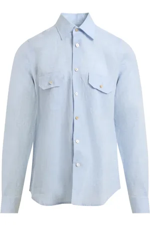 Kiton Skjorta, Herr, L, Linne, Celeste Linneskjorta