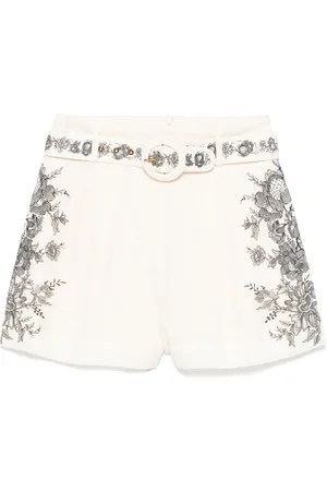 ZIMMERMANN Shorts, Dam, S, Linne, Blommiga linneshorts med platt front