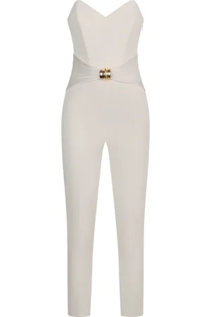 Elisabetta Franchi Jumpsuits & Playsuits, Dam, XS, Polyester, Guld Detalj Sweetheart Neckline Crepe Jumpsuit