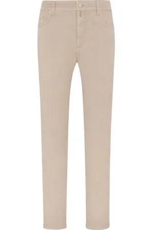 Kiton Jeans, Herr, W38, Bomull, Linne-Bomullsbyxor med Avsmalnande Ben