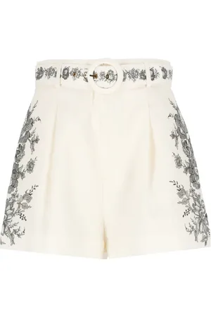 ZIMMERMANN Shorts, Dam, M, Bomull, Blommiga Linne- och Bomulls Shorts med Bälte