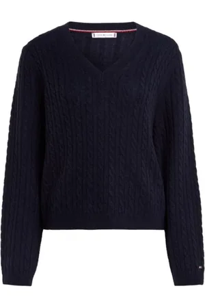 Tommy Hilfiger Stickade tröjor & koftor, Dam, XL, Soft Wool AO Cable V Stickad Tröja