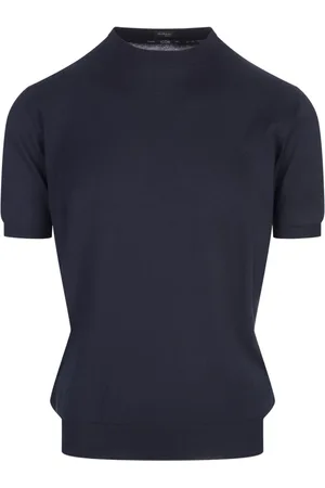 Kiton Stickade tröjor & koftor, Herr, XL, Bomull, Blå stickad T-shirt i bomull