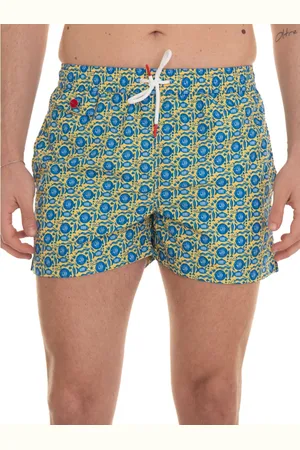 Kiton Badkläder, Herr, M, Polyester, Fiskmönstrade tvåfärgade badshorts med fickor