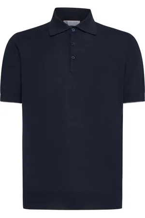 Brunello Cucinelli Topp, Herr, M, Bomull, Blå Polo Skjorta med Spetskrage