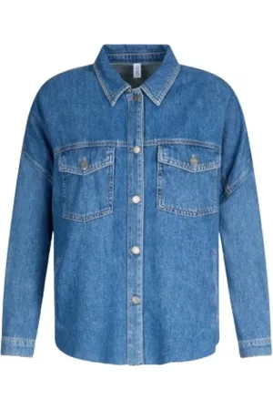 Liu Jo Jacka, Dam, L, Denim, Denim- och strass overshirt med fransad nederkant