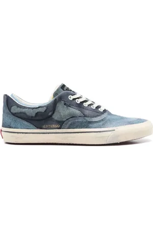 Hidnander Skor, Herr, 42 EU, Läder, Blå Sneakers med Logo Patch