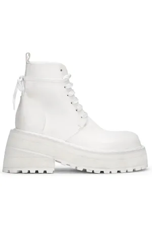 MARSÈLL Skor, Dam, 39 EU, Läder, Vita Läder Ankelboots Snörning