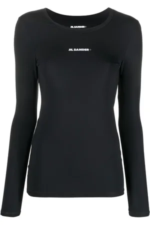 Jil Sander Topp, Dam, M, Svart tröja med rund hals och logotryck