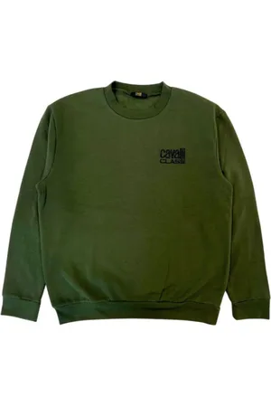Roberto Cavalli Sweatshirts & Hoodies, Herr, M, Bomull, Grön Fleece Hoodie för Män
