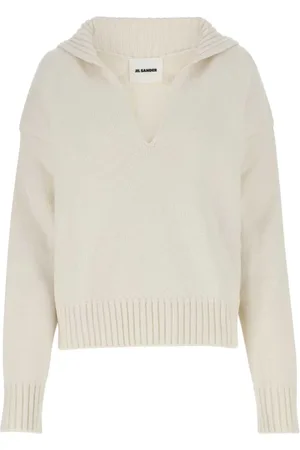 Jil Sander Stickade tröjor & koftor, Dam, 2Xs, Bomull, V-ringad stickad tröja