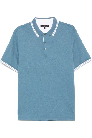 Michael Kors Topp, Herr, L, Klarblå Polo Skjorta Ribbade ärmslut
