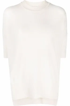 Jil Sander Stickade tröjor & koftor, Dam, XS, Kashmir, Elegant Kashmir Kortärmad Tröja