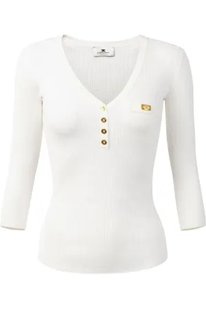 Elisabetta Franchi Stickade tröjor & koftor, Dam, XL, Vit Tröja med Knappar Fram