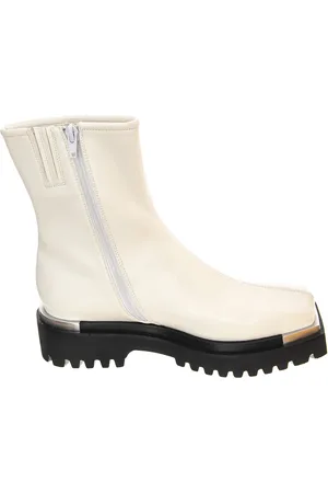 Jeffrey Campbell Skor, Dam, 36 EU, Läder, Vita Läder Stövletter med Mellanhög Profil