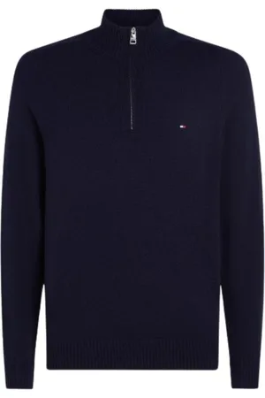 Tommy Hilfiger Stickade tröjor & koftor, Herr, 2Xl, Ulltröja med Halv Dragkedja