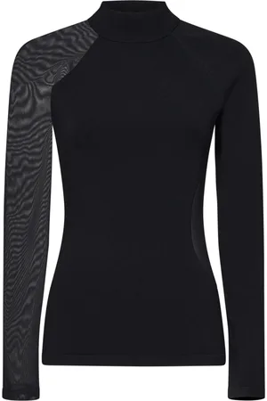 Y-3 Topp, Dam, M, Polyester, Svart Ribbstickad Polokrage med Meshdetaljer