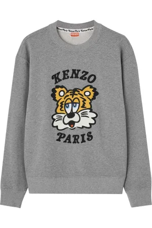 Kenzo Sweatshirts & Hoodies, Herr, XL, Bomull, Broderad Logotyp Grå Tröja