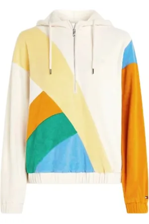 Tommy Hilfiger Sweatshirts & Hoodies, Dam, L, Bomull, Färgglad Hoodie med Halv Dragkedja