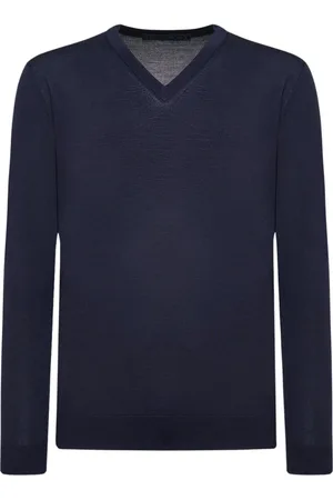 Kiton Stickade tröjor & koftor, Herr, S, Marinblå V-ringad Pullover