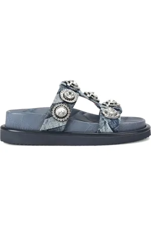 Kurt Geiger Skor, Dam, 36 EU, Denim, Denimsandaler med kristaller, quiltad innersula