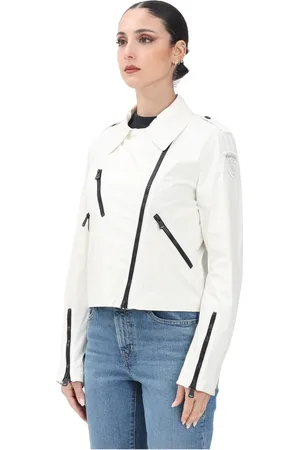 Blauer Jacka, Dam, M, Vit vindjacka med asymmetrisk dragkedja
