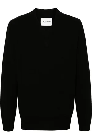 Jil Sander Stickade tröjor & koftor, Herr, L, Svart Stickad Tröja med V-ringning