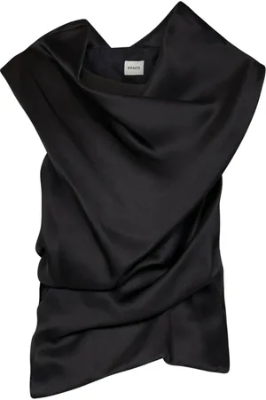Khaite Topp, Dam, S, Linne, Svart Sidenlinne med Draperad Ringning