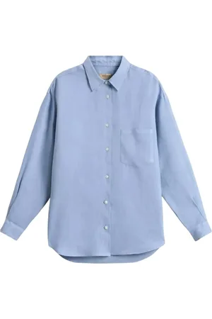 Woolrich Blusar & Skjortor , Dam, M, Linne, Blå Linneskjorta Knappar Långa ärmar