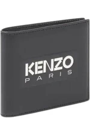 Kenzo Accessoarer, Herr, ONE Size, Läder, Svart Läderplånbok med Logotyp Prägling