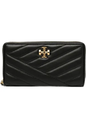 Tory Burch Accessoarer, Dam, ONE Size, Läder, Svart Läderplånbok med Chevron-Quiltning
