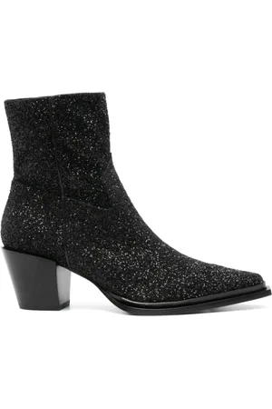 Jimmy Choo Skor, Dam, 36 EU, Läder, Svarta glitterstövlar i westernstil