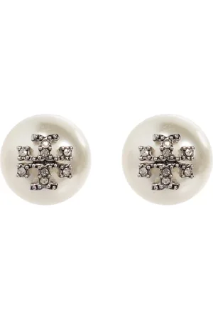 Tory Burch Accessoarer, Dam, ONE Size, Kira Crystal-Logo Pearl Earrings