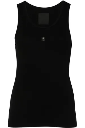 Givenchy Topp, Dam, S, Bomull, Svart Ribbad Tanktopp med 4G Metallstycke
