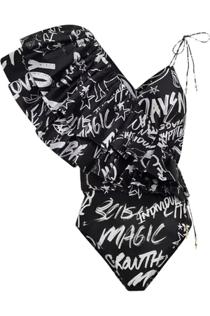 Camilla Topp, Dam, S, Polyester, Scribble Mönstrad Body med Volang