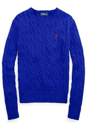 Ralph Lauren Stickade tröjor & koftor, Dam, L, Bomull, Blå Stickad Väst med Pony Logo