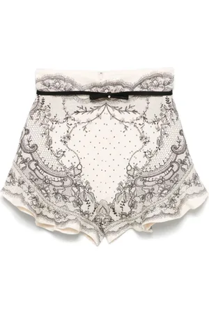 ZIMMERMANN Shorts, Dam, M, Grafiska vita shorts med volangdetaljer