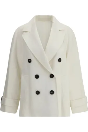 Brunello Cucinelli Kappa, Dam, 2Xs, Bomull, Elegant Dubbelknäppt Jacka med Revers