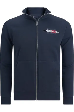 Tommy Hilfiger Sweatshirts & Hoodies, Herr, L, Bomull, Blå Regenerativ Bomullströja med Dragkedja