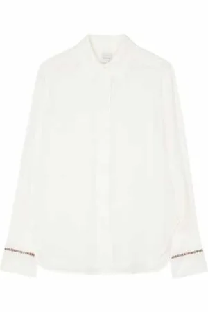 Paul Smith Skjorta, Herr, XS, Vit silkeskjorta med signaturränder