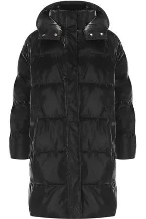 Elisabetta Franchi Kappa, Dam, S, Polyester, Svart Satin Huva Vadderad Kappa