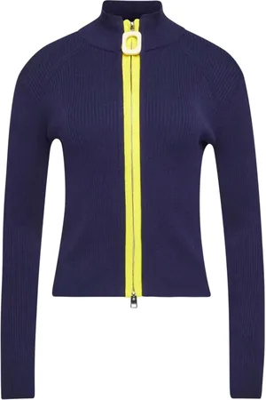 J.W.Anderson Stickade tröjor & koftor, Dam, L, Bomull, Blå Tröja med Mock Neck