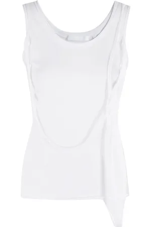 Helmut Lang Topp, Dam, M, Bomull, Vit Rund Hals Strap Tanktop