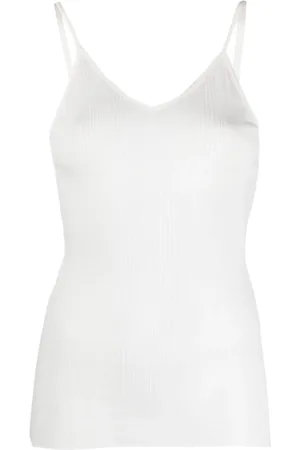 Khaite Topp, Dam, L, Bomull, Vit Stretch-Jersey V-ringad Topp