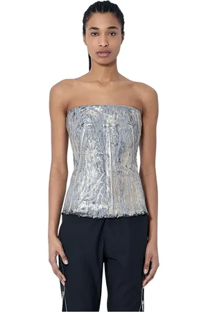 Rick Owens Topp, Dam, S, Denim, Metallic Coated Denim Bustier Top