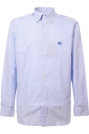 Etro Skjorta, Herr, 2Xl, Bomull, Randig Italiensk Krage Skjorta Ljusblå