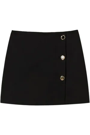 Twin-Set Kjol, Dam, S, Polyester, Svart Minikjol med Milano Detaljer