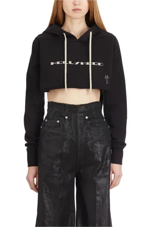 Rick Owens Sweatshirts & Hoodies, Dam, S, Svart Pärla Cropped Hoodie